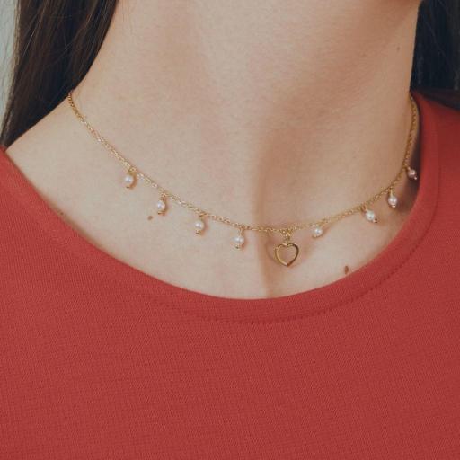 Collar Me Enamora Heart & Pearls en Plata bañada en Oro 18K – Victoria Cruz [1]