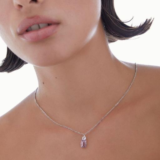 Collar Serenity Rectángulo Pink en Plata bañada en Rodio – Elegancia Suave [1]