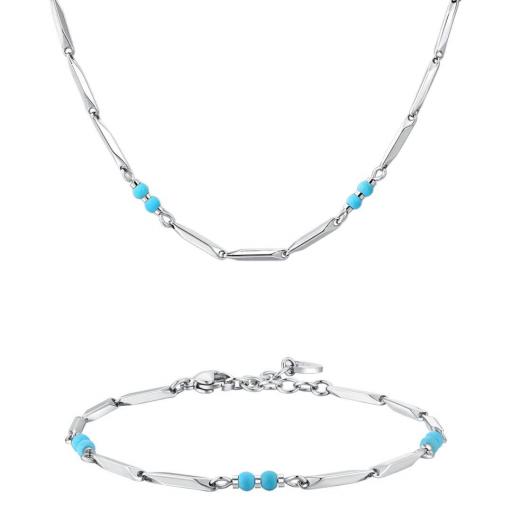 Collar de Acero con Turquesa para Hombre – Estilo Urbano y Contemporáneo [2]