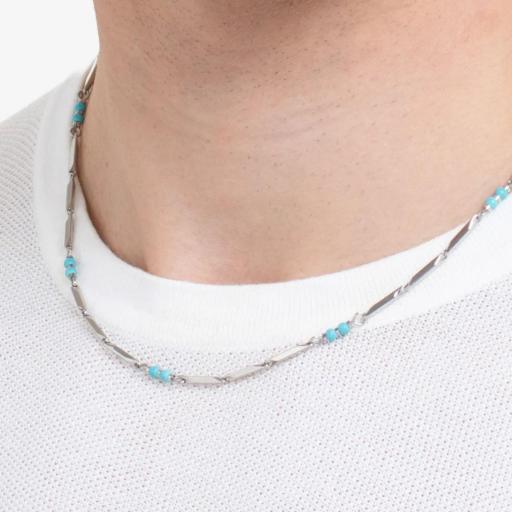 Collar de Acero con Turquesa para Hombre – Estilo Urbano y Contemporáneo [1]
