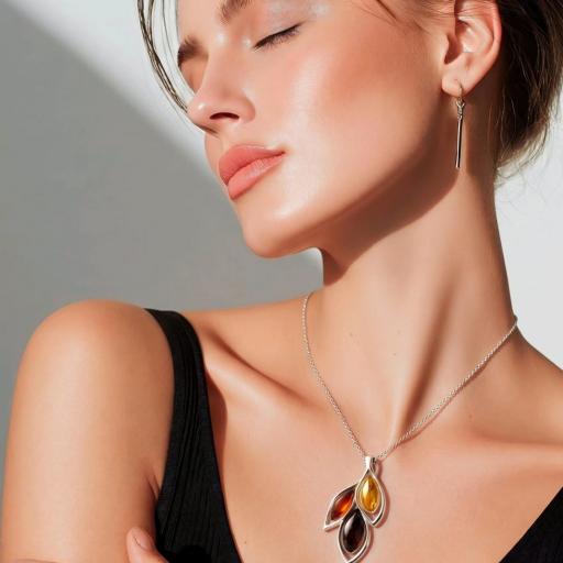 Collar de Cadena Corta 45 cm en Plata de Ley con Ámbar Natural [2]