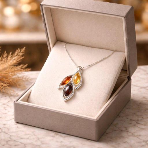 Collar de Cadena Corta 45 cm en Plata de Ley con Ámbar Natural [1]