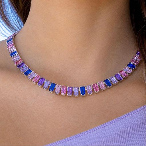 Collar de Plata Multicolor Rosa, Azul y Violeta – Elegancia Fresca y Sofisticada [1]