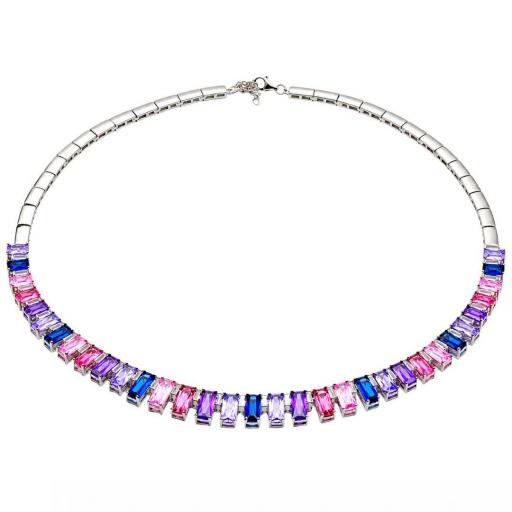 Collar de Plata Multicolor Rosa, Azul y Violeta – Elegancia Fresca y Sofisticada