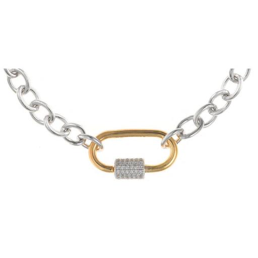 Collar de plata formado por eslabones y un eslabón dorado con cierre de circonitas blancas de Salvatore 136C0338 [2]