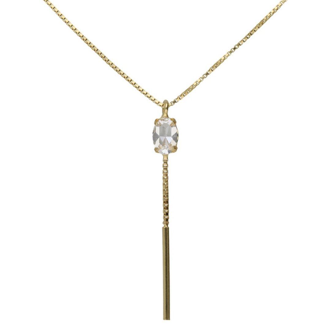 Collar largo oval con cristal blanco en Plata 925 baño Oro 18kt – Victoria Cruz