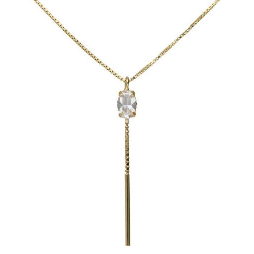 Collar largo oval con cristal blanco en Plata 925 baño Oro 18kt – Victoria Cruz