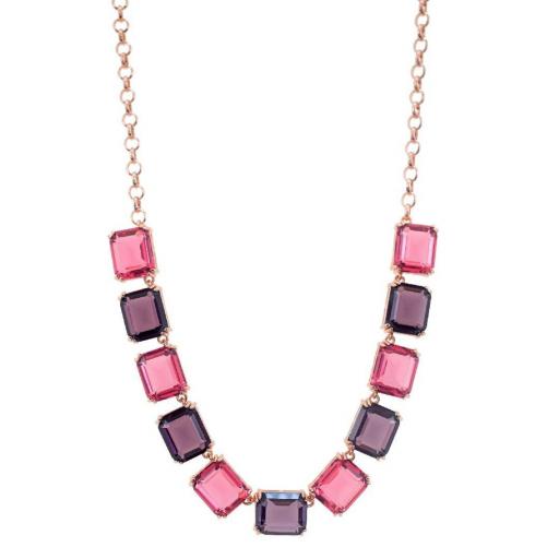 Collar Elegancia Rosa y Violeta by Avanty – Acero con Cristales