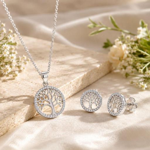 Conjunto Árbol de la Vida en Plata de Ley 925 – Elegancia simbólica con brillo atemporal | Joyas Mariposa Verde [1]