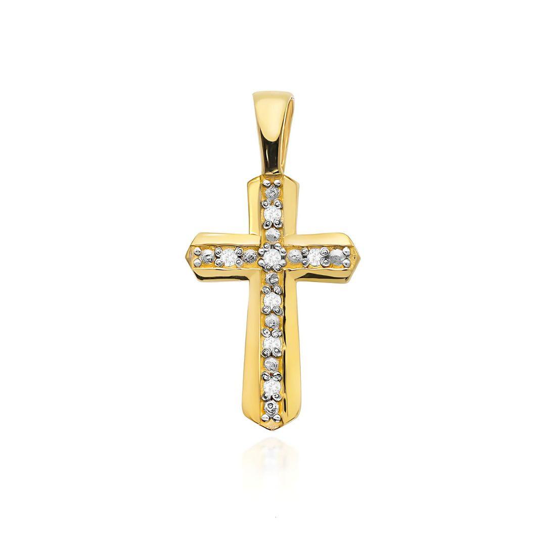 Cruz Oro 14K con Diamantes Naturales Clásica Pequeña