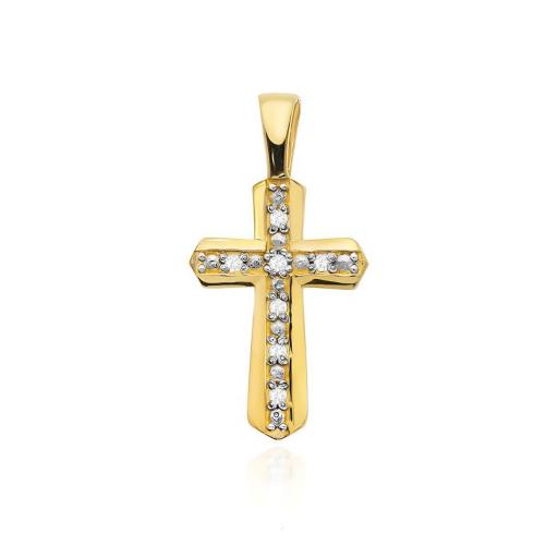 Cruz Oro 14K con Diamantes Naturales Clásica Pequeña