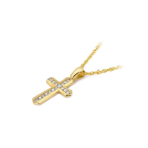 Cruz Oro 14K con Diamantes Naturales Clásica Pequeña [1]