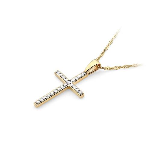 Cruz Oro 14K con Diamantes Naturales Elegante [1]