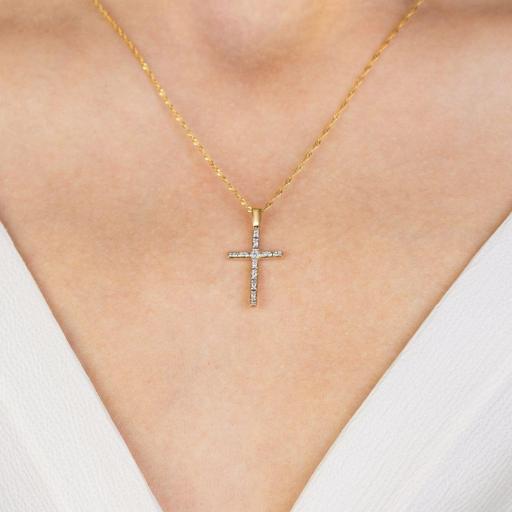 Cruz Oro 14K con Diamantes Naturales Elegante [2]