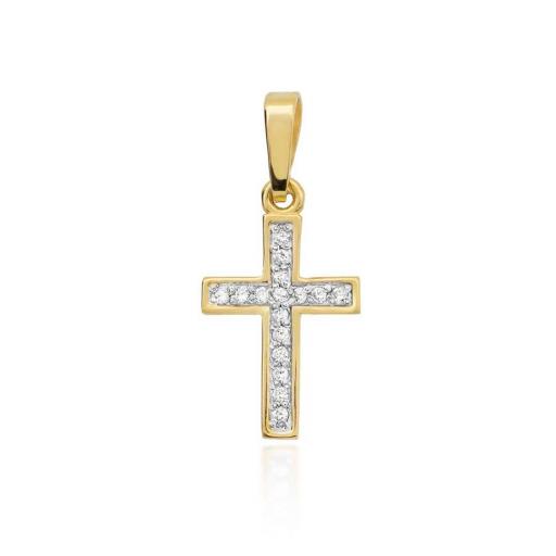 Cruz Pequeña Oro 14K con Diamantes Naturales