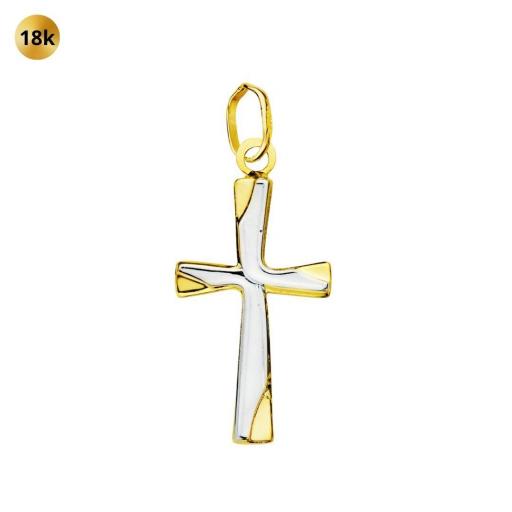  Cruz liso de oro 18k bicolor hueco