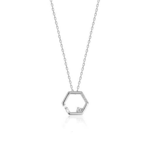 Collar fino de plata en forma de hexágono con circonita [0]