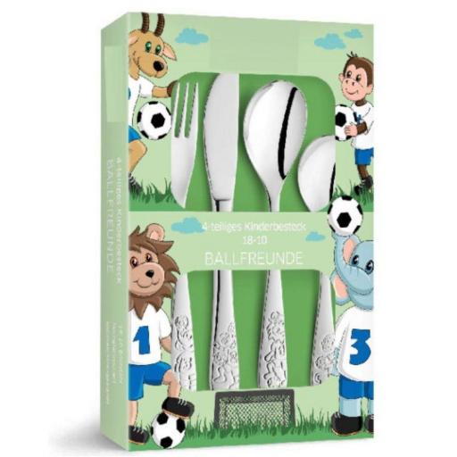 Estuche de 4 cubiertos infantiles de acero inoxidable Fútbol