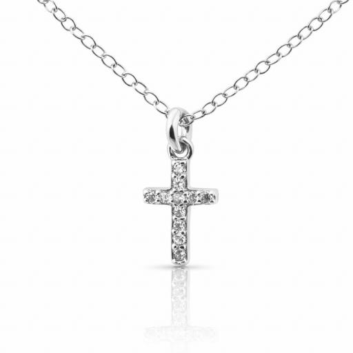 Gargantilla Cruz en Plata Rodiada con Circonitas Elegante