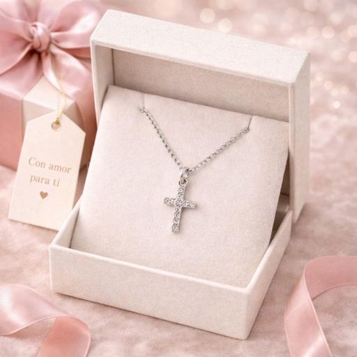 Gargantilla Cruz en Plata Rodiada con Circonitas Elegante [1]