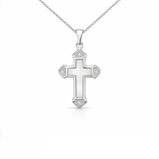 Cruz en Plata Rodiada con Nácar y Circonitas Elegante [0]