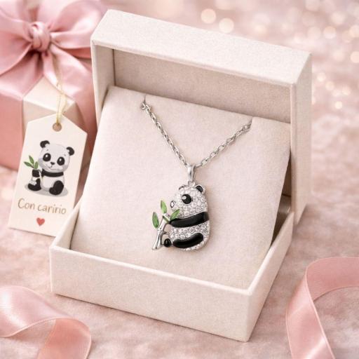 Gargantilla Oso Panda en Plata Rodiada con Circonitas Elegante [1]