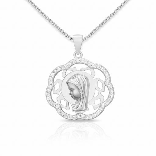 Gargantilla Virgen Niña en Plata de Ley con Rodio y Circonitas