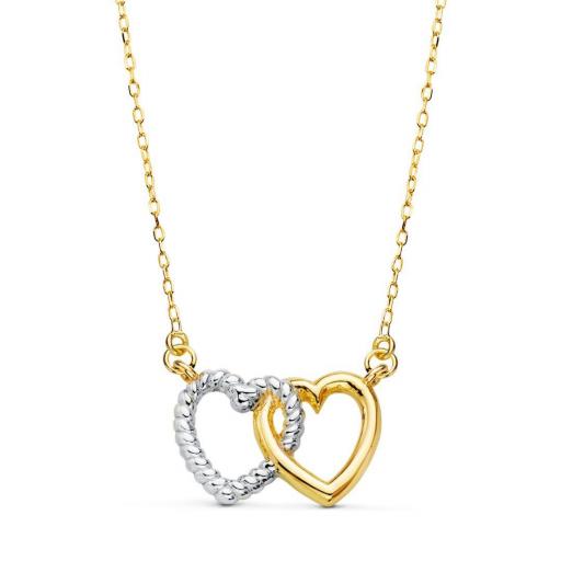 Gargantilla de Amor Oro Bicolor 18K – Corazones Entretejidos de Oro Blanco y Dorado