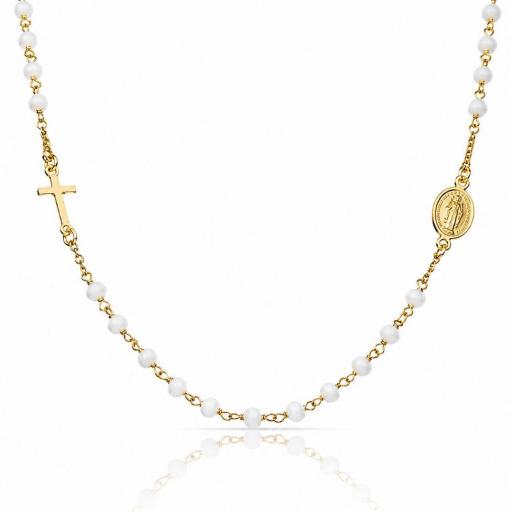 Gargantilla rosario en plata chapada en oro con cruz y medalla milagrosa – Elegancia espiritual con estilo moderno