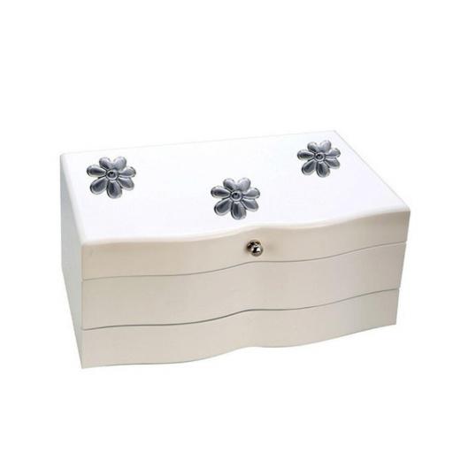 Joyero De Madera Blanca Flores de Plata [0]
