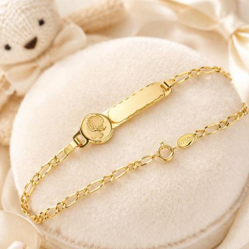 La esclava de oro para bebé con placa para grabar nombre: el regalo perfecto para nacimiento o Bautizo [1]