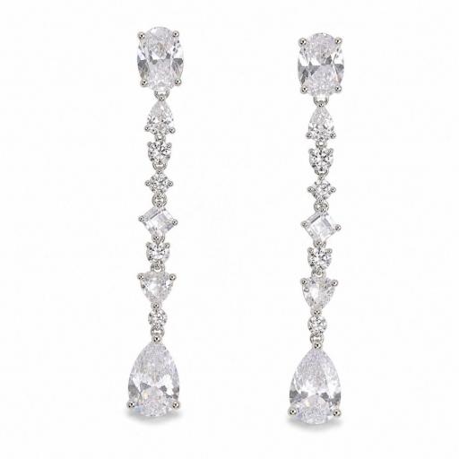 Pendientes Largos Lágrima de Plata – Elegancia Radiante para Novia, Invitada y Eventos Especiales [0]