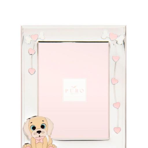 Marco de Fotos Infantil en Plata 1ª Ley – Perrito con Corazones (9x13 cm) [1]