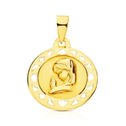 Medalla 18K Oro Amarillo Virgen Niña Calada 18 mm - Joya Religiosa Elegante