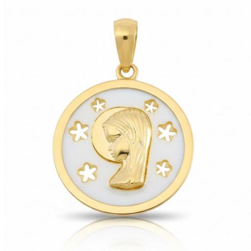 Medalla Virgen Niña en Oro 9K con Nácar Redonda Elegante [0]