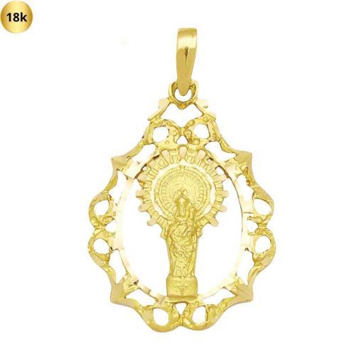 Colgante medalla Virgen del Pilar de oro amarillo 18k ovalada