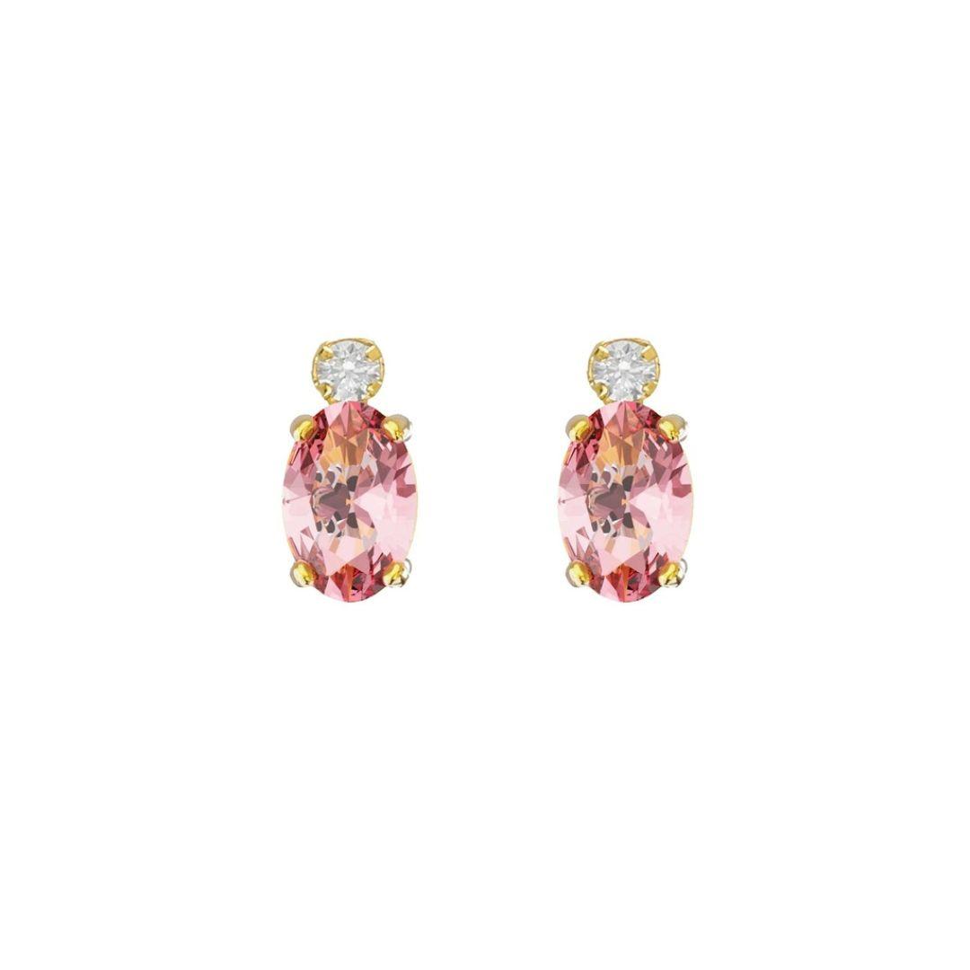 PENDIENTES BOTÓN BONJOUR DE CRISTALES RIVIERE ROSA EN PLATA BAÑADA EN ORO 18K · VICTORIA CRUZ