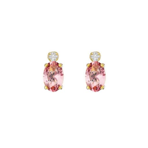 PENDIENTES BOTÓN BONJOUR DE CRISTALES RIVIERE ROSA EN PLATA BAÑADA EN ORO 18K · VICTORIA CRUZ