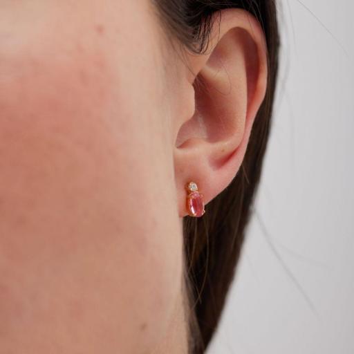 PENDIENTES BOTÓN BONJOUR DE CRISTALES RIVIERE ROSA EN PLATA BAÑADA EN ORO 18K · VICTORIA CRUZ [1]