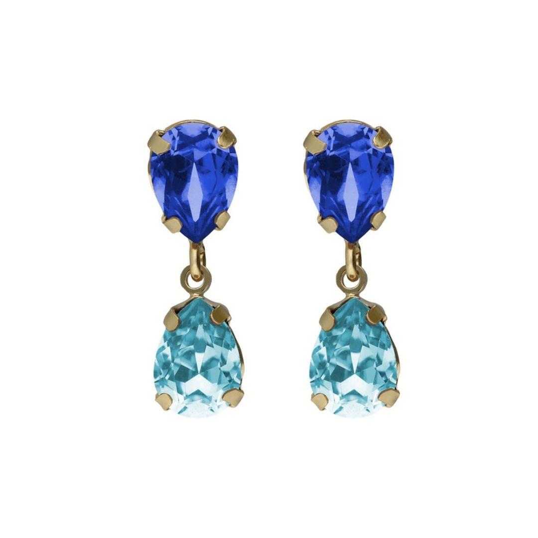 PENDIENTES CORTOS BIRTHSTONE LÁGRIMA AZUL EN PLATA DE LEY BAÑADA EN ORO 18K · VICTORIA CRUZ