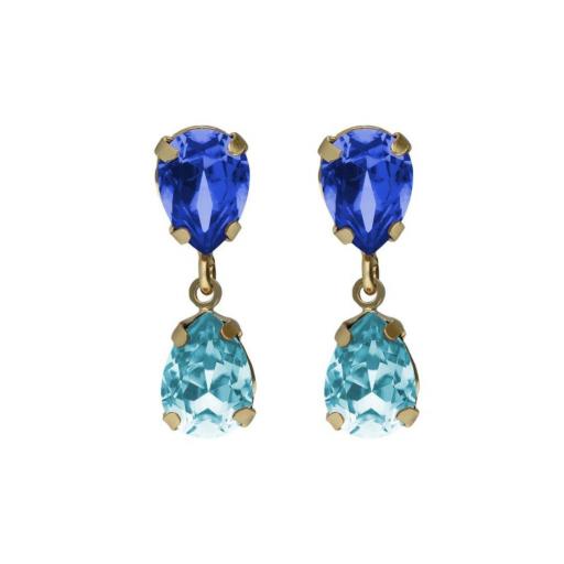 PENDIENTES CORTOS BIRTHSTONE LÁGRIMA AZUL EN PLATA DE LEY BAÑADA EN ORO 18K · VICTORIA CRUZ