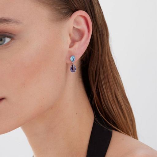 PENDIENTES CORTOS GLORY DE CRISTAL MORADO EN PLATA DE LEY BAÑADA EN RODIO · VICTORIA CRUZ [1]