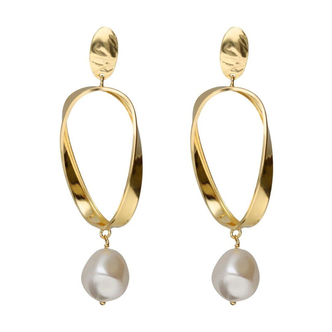 PENDIENTES LARGOS ESPIRAL SERA CON PERLA BARROCA EN PLATA DE LEY BAÑADA EN ORO 18K · VICTORIA CRUZ