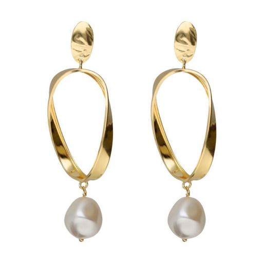 PENDIENTES LARGOS ESPIRAL SERA CON PERLA BARROCA EN PLATA DE LEY BAÑADA EN ORO 18K · VICTORIA CRUZ