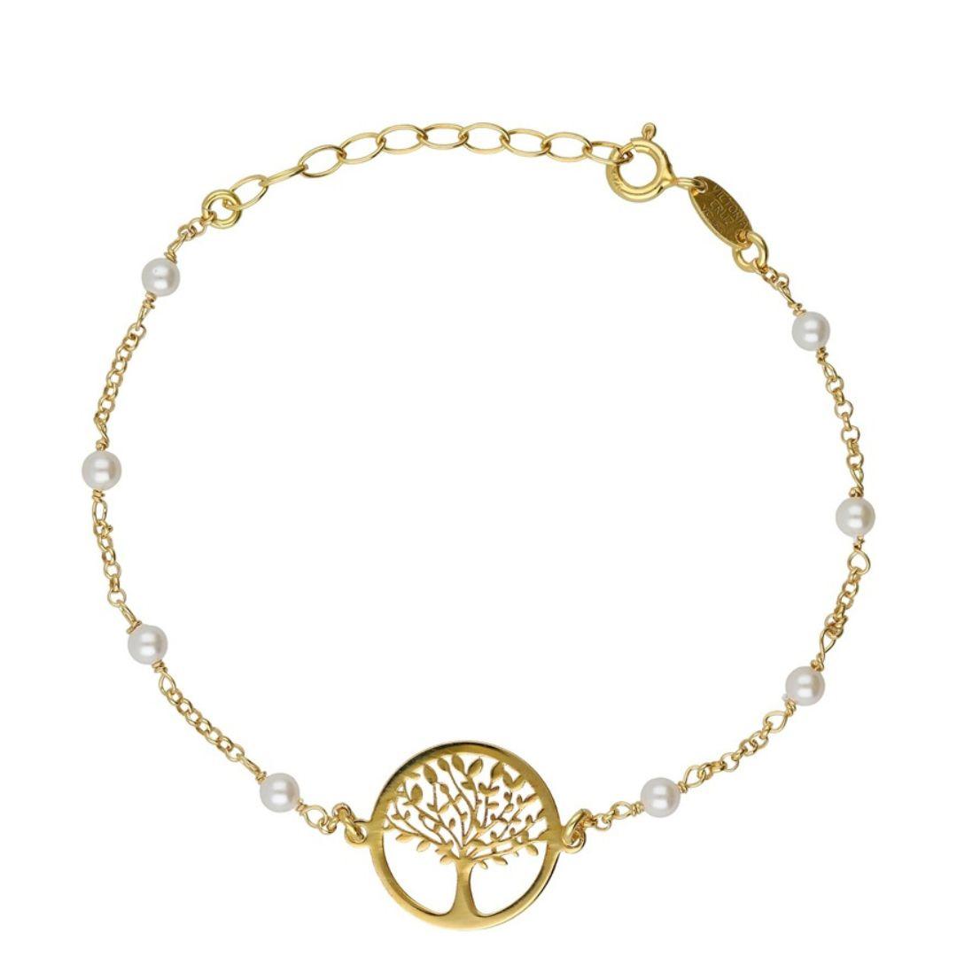 PULSERA ÁRBOL DE LA VIDA SERA CON PERLAS EN PLATA DE LEY BAÑADA EN ORO 18K · VICTORIA CRUZ