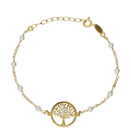 PULSERA ÁRBOL DE LA VIDA SERA CON PERLAS EN PLATA DE LEY BAÑADA EN ORO 18K · VICTORIA CRUZ