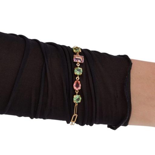 PULSERA BAY DE CRISTAL MULTICOLOR EN PLATA DE LEY BAÑADA EN ORO 18KT · VICTORIA CRUZ [1]