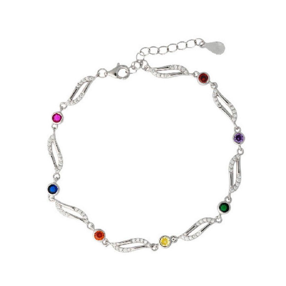 PULSERA DE PLATA DE LEY CON CIRCONITAS MULTICOLOR · BAÑO DE RODIO