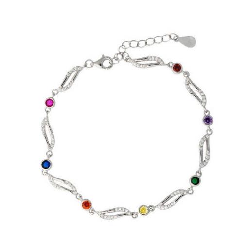 PULSERA DE PLATA DE LEY CON CIRCONITAS MULTICOLOR · BAÑO DE RODIO [0]