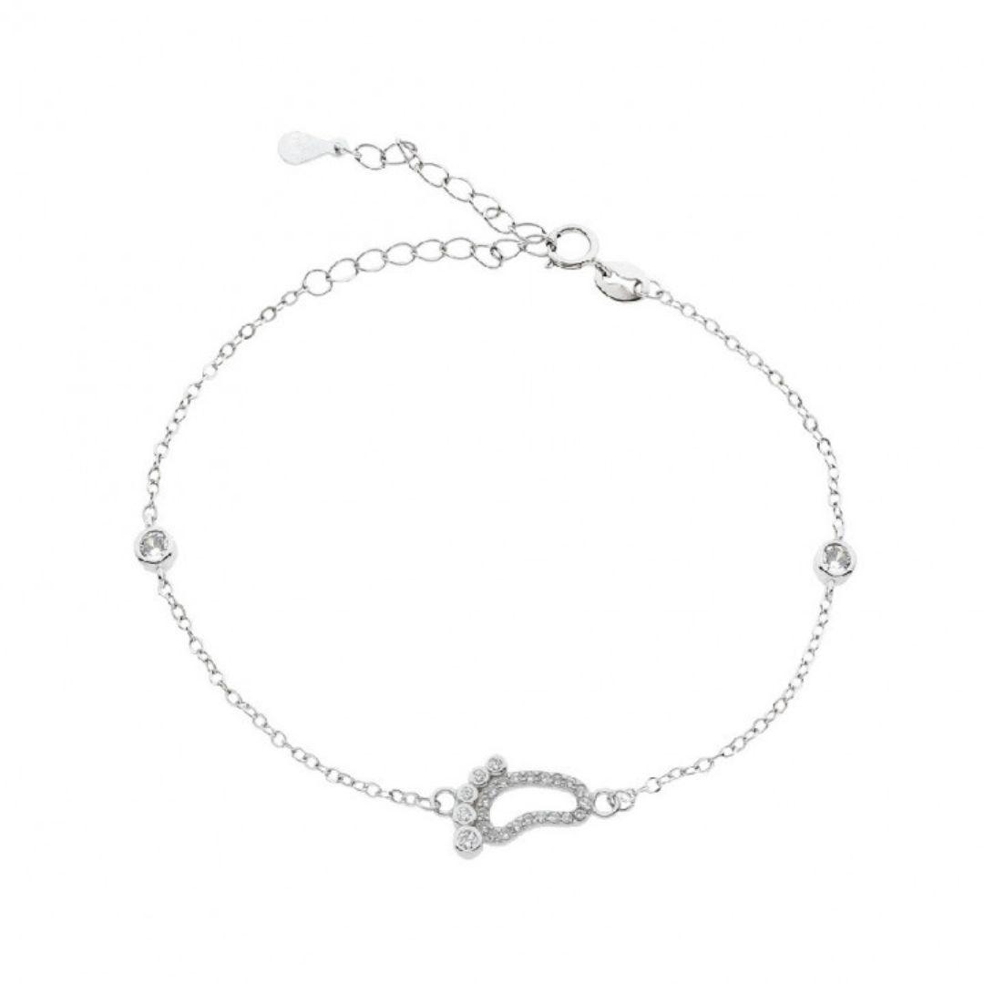 PULSERA DE PLATA DE LEY RODIADA CON HUELLA DE PIE